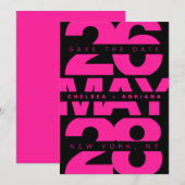 Zeitgenössische Schwarz-Pink-Fett-Typografie-Hochz Save The Date (Vorne/Hinten)