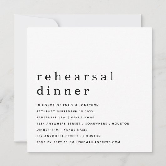 Zeitgenössische Schwarz-weiße Probe Abendessen Ein Einladung (Vorderseite)