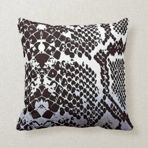 Zeitgenössische Schwarz-weiße Schlange Python Skin Kissen