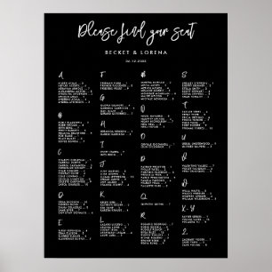 Zeitgenössische schwarze Alphabetische Sitzkarte Poster