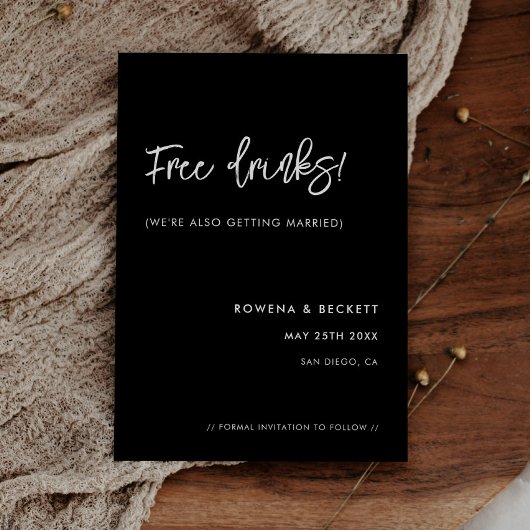 Zeitgenössische schwarze komische Frei-Getränke Save The Date