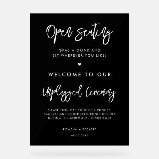 Zeitgenössische schwarze offene Sitzgelegenheiten  Acrylschild (Vorderseite)