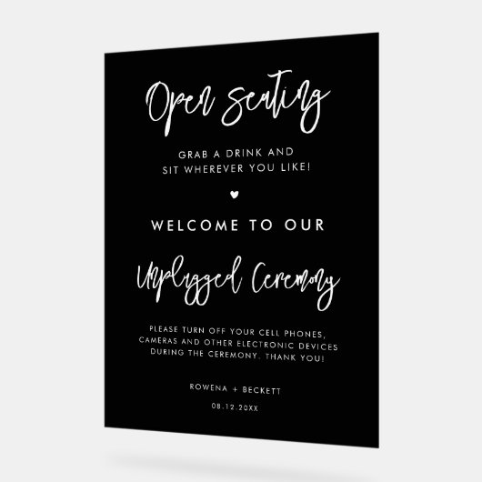 Zeitgenössische schwarze offene Sitzgelegenheiten Acrylschild (Winkel)