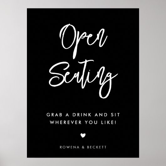 Zeitgenössische schwarze Open-Seating-Hochzeit Poster (Vorne)