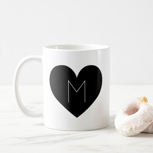 Zeitgenössische Schwarzes Herz Einfache Monogramm- Kaffeetasse (Mit Donut)