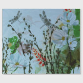 Zeitgenössische Silber-Flügel Libellen/mit Blumen Geschenkpapier (Flach)