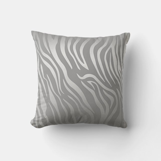 Zeitgenössische Silber-Gray-Zebra-Tierhaut Kissen (Vorderseite)