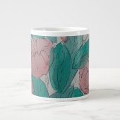 zeitgenössische skizzenhafte rosa Blume und Blätte Jumbo-Tasse (Vorderseite)