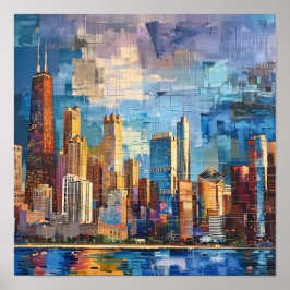 Zeitgenössische Skyline-Printmedien Chicago Poster