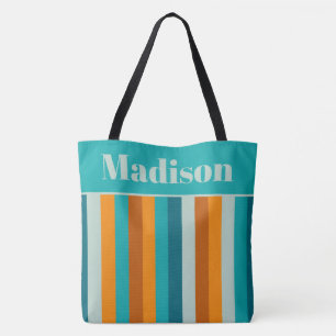 Zeitgenössische Streifen Aqua Orange Personalisier Tasche