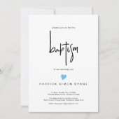 Zeitgenössische Taufe Tiny Blue Heart Baby Boy Einladung (Vorderseite)
