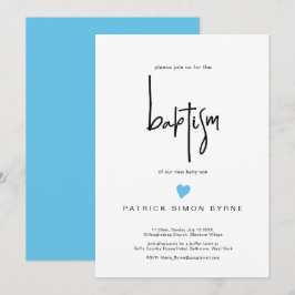 Zeitgenössische Taufe Tiny Blue Heart Baby Boy Einladung
