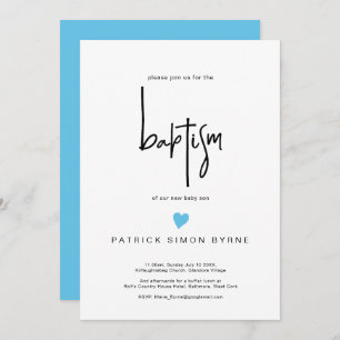 Zeitgenössische Taufe Tiny Blue Heart Baby Boy Einladung