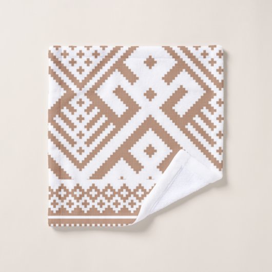 Zeitgenössische Taupe, Linen, braun Gemustert Badhandtuch Set (Waschlappen)