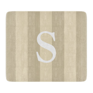 Zeitgenössische Taupe Mit Monogramm gestreift Schneidebrett