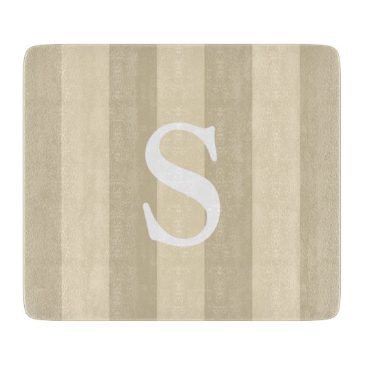 Zeitgenössische Taupe Mit Monogramm gestreift Schneidebrett (Vorderseite)