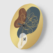 Zeitgenössische Trendy Monogram Gold Whimsical Flo Große Wanduhr (Winkel)