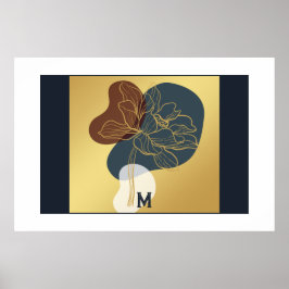 Zeitgenössische Trendy Monogram Gold Whimsical Flo Poster