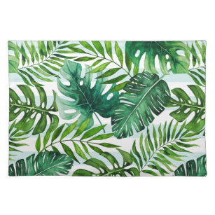 Zeitgenössische tropische Monstera & Palm-Blätter Stofftischset