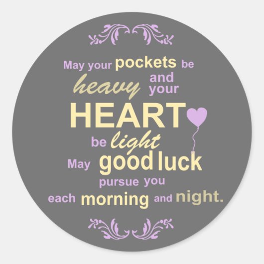 Zeitgenössische Typografie-irischer Segen im Grau Runder Aufkleber (Vorderseite)