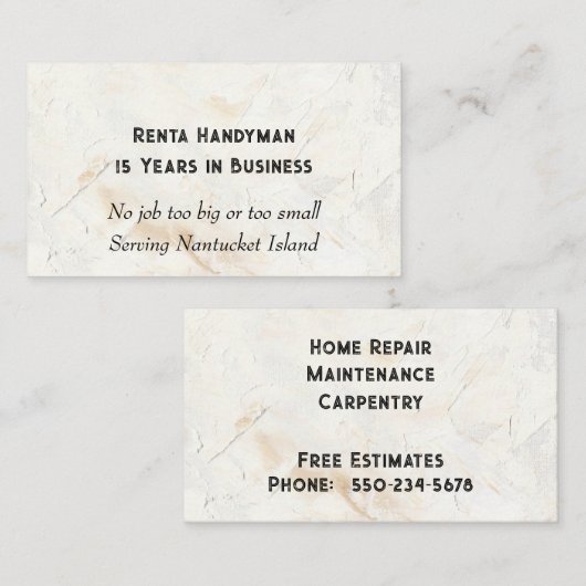 Zeitgenössische Visitenkarte mit texturiertem Hint (Vorne/Hinten)