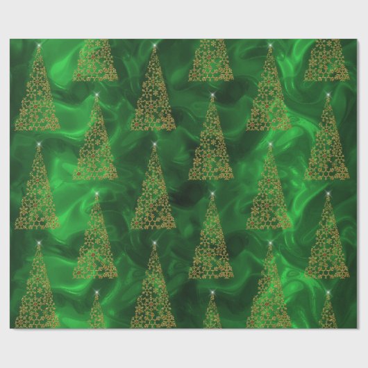 Zeitgenössische Weihnachtsbäume auf Grün Geschenkpapier (Flach)