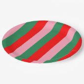 Zeitgenössische Weihnachtsstreifen Pappteller (Schrägansicht)