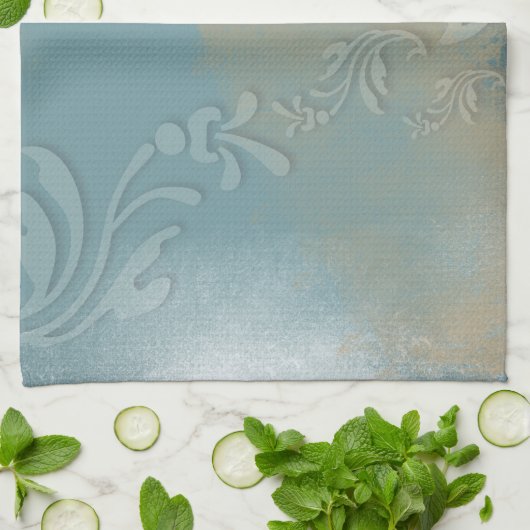 Zeitgenössischer Abstrakter Blue-Gold-Swirl Geschirrtuch (Gefaltet)