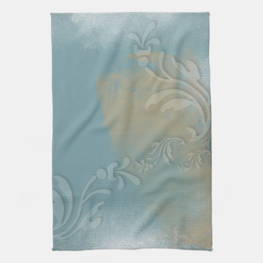 Zeitgenössischer Abstrakter Blue-Gold-Swirl Geschirrtuch (Vertikal)