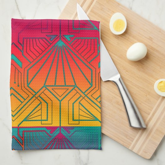 Zeitgenössischer Art Deco Geschirrtuch (Viertel Falte)