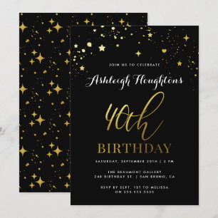 Zeitgenössischer Black & Gold Confetti 40. Geburts Einladung