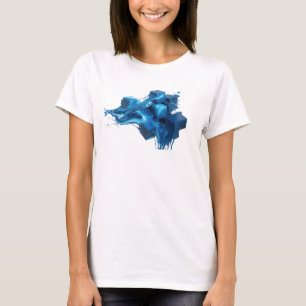 Zeitgenössischer blauer abstrakter Würfel-Kunstdru T-Shirt