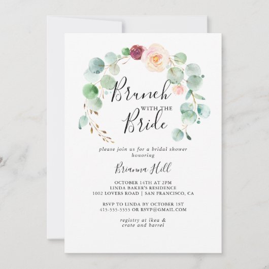 Zeitgenössischer Brunch mit Brautdusche Einladung (Vorderseite)