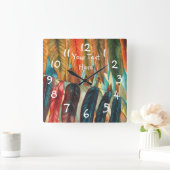 zeitgenössischer bunter Baum mit Herbstblättern Quadratische Wanduhr (Zuhause)