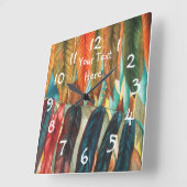 zeitgenössischer bunter Baum mit Herbstblättern Quadratische Wanduhr (Winkel)