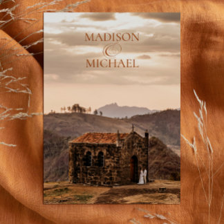 Zeitgenössischer Chic Boho Terracotta Foto Wedding Einladung