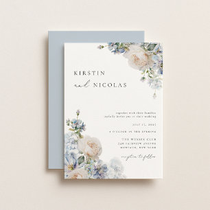 Zeitgenössischer Chic Dusty Blue Garden Blumenhoch Einladung