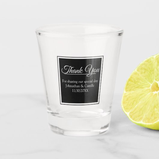 Zeitgenössischer Dank Gastgeschenk Hochzeit Schnapsglas (Vorderseite)