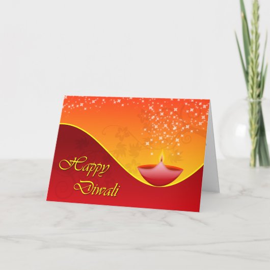 Zeitgenössischer Diwali Dipa mit Funkelnd Sternen Karte (Vorderseite)