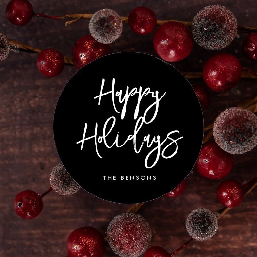 Zeitgenössischer glücklicher Urlaub Schwarz Runder Aufkleber