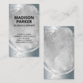 Zeitgenössischer Grau Watercolor Metallic Grunge Visitenkarte (Vorne/Hinten)