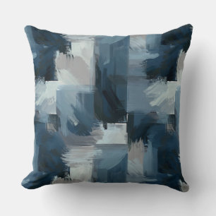 Zeitgenössischer Komfort: Grau und Blau Abstract  Kissen