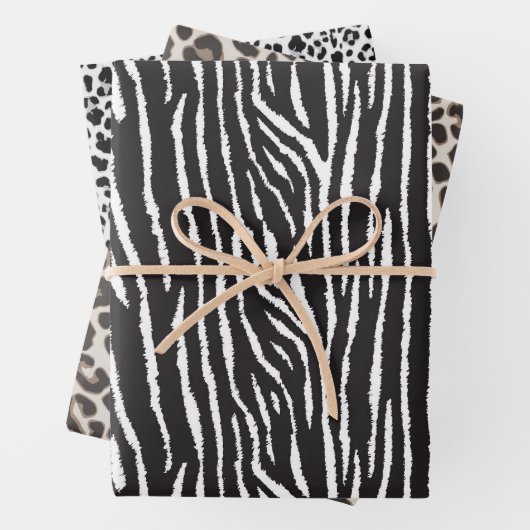 Zeitgenössischer Leopard und Zebra Geschenkpapier Set (Beispiel)