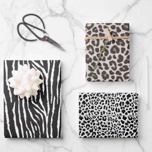 Zeitgenössischer Leopard und Zebra Geschenkpapier Set (Vorderseite)