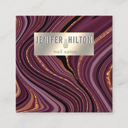 Zeitgenössischer Nagelsalon mit Bordeaux Quadratische Visitenkarte (Vorderseite)