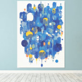 Zeitgenössischer navyblauer Gold-Wasserfarben-Farb Leinwanddruck (Insitu (Holzboden))