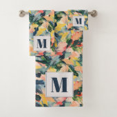 Zeitgenössischer Pfirsich und Abstrakt blauer Blüm Badhandtuch Set (Insitu)