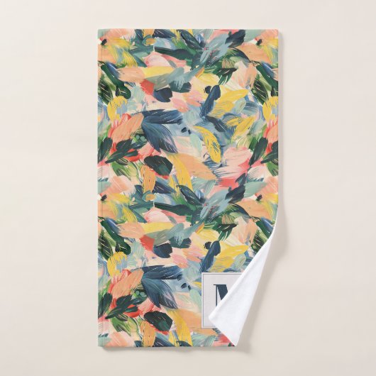 Zeitgenössischer Pfirsich und Abstrakt blauer Blüm Badhandtuch Set (Handtuch)