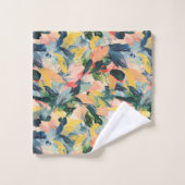 Zeitgenössischer Pfirsich und Abstrakt blauer Blüm Badhandtuch Set (Waschlappen)