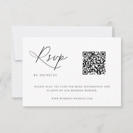Zeitgenössischer QR-Code für Küstenchic Wedding RSVP Karte (Vorderseite)